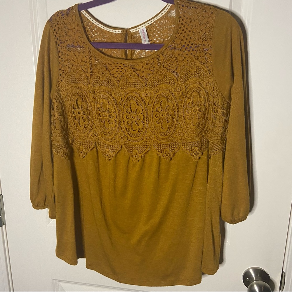 Mustard lace Detail Top